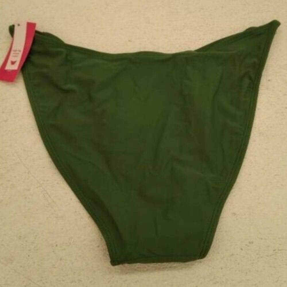 Woman's Juniors XL High Leg Scoop Waist Bikini Bottom Dark Green 12 / 14 NEW - Picture 3 of 9